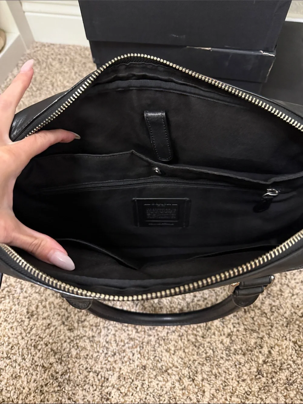 Coach Men's Charcoal/Black Signature Brief with Shoulder Strap